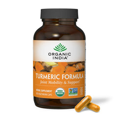 Bottle of Organic India Turmeric Curcumin with Black Pepper – 180 capsules