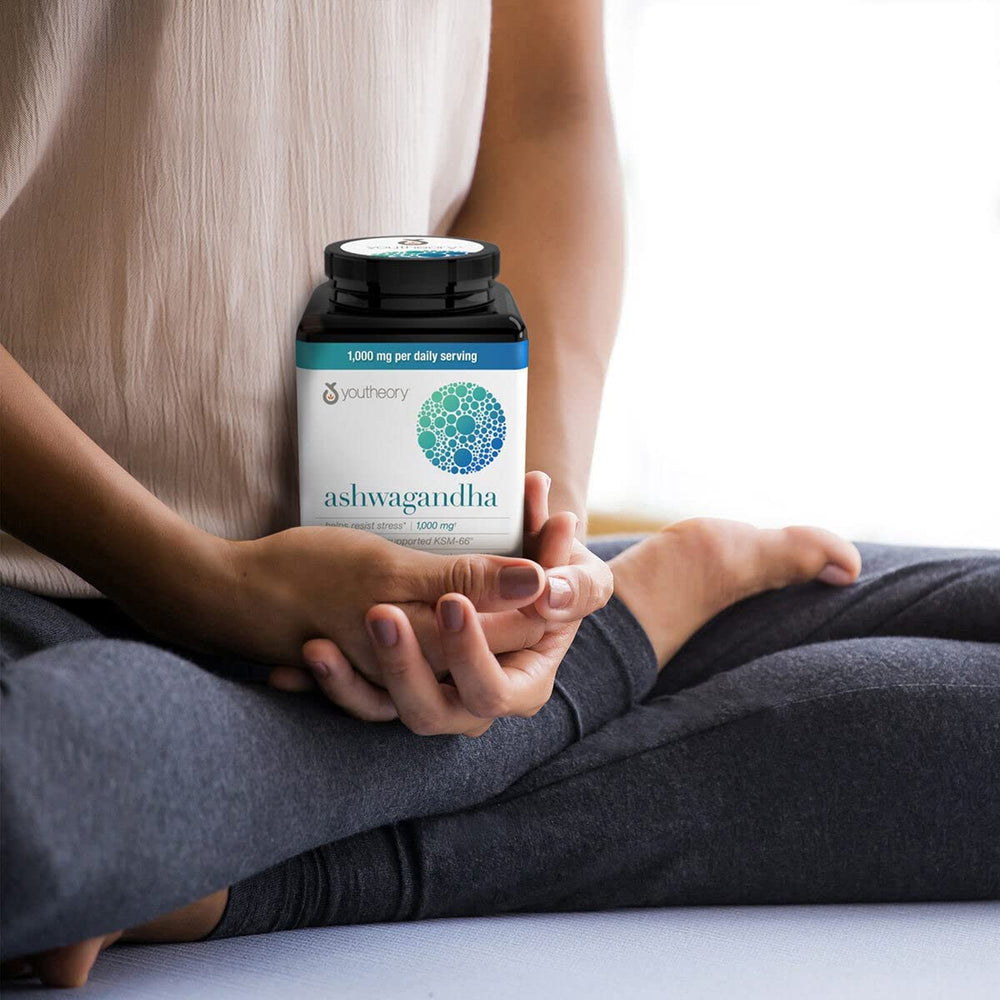 Close-up of Ashwagandha capsules showing 1000mg per day serving