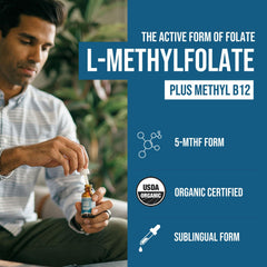 Label close-up showing Organic L-Methylfolate 7.5 mg with Methylcobalamin B12