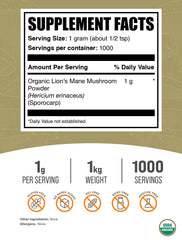 Organic Lions Mane powder vegan and gluten-free 1kg