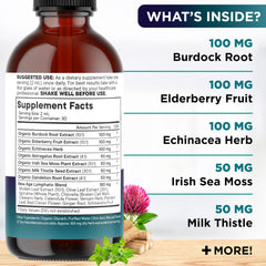 Close-up of product label showing vegan, non-GMO and alcohol-free indicators