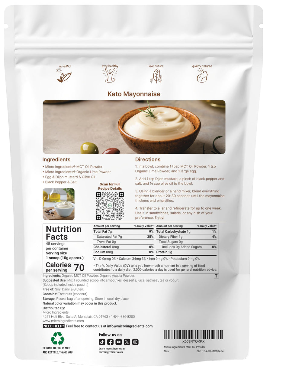 Close-up of MCT powder with 70% C8 and 30% C10 from Organic Coconut