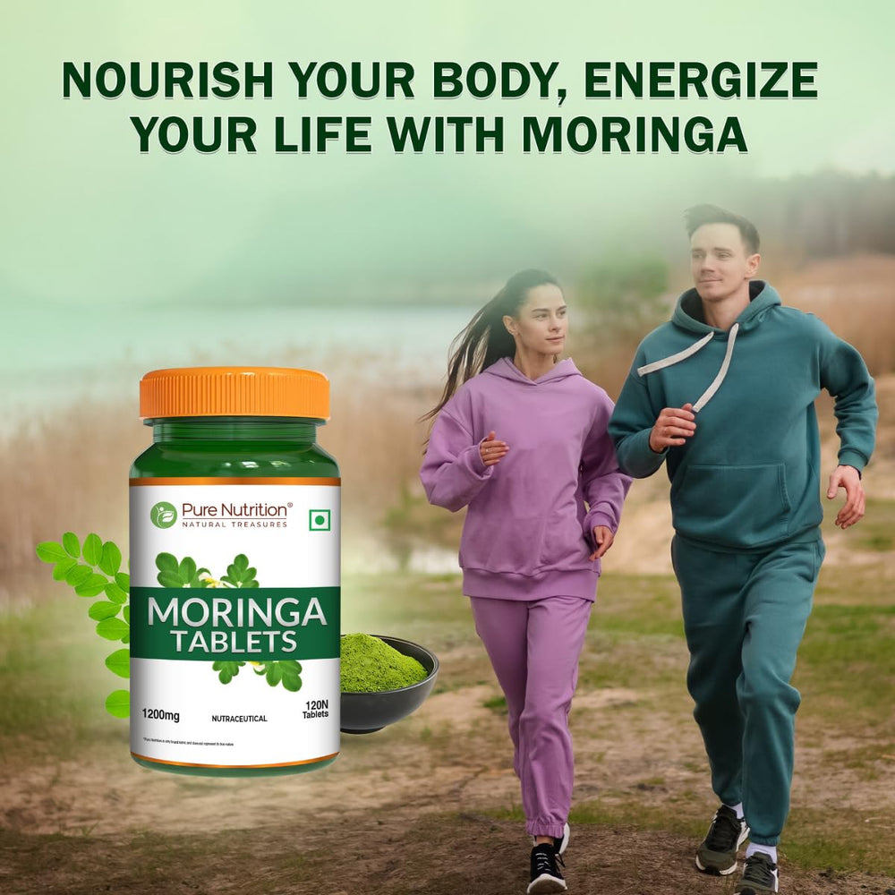 Bottle and packaging for Pure Nutrition Moringa Vital vegan supplement