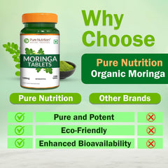 Nutrition facts panel for Moringa Vital 1200mg supplement
