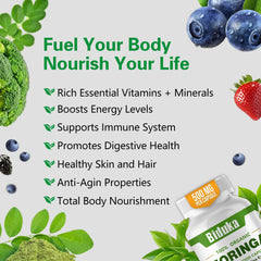 Moringa capsules packaging with label