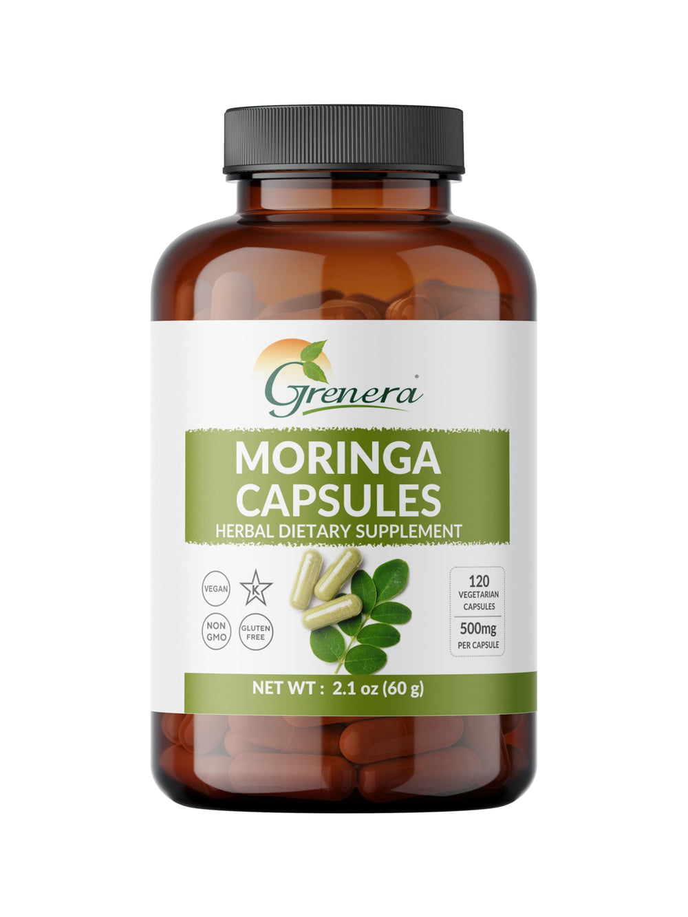 Front view of Organic Moringa Capsules bottle 120 count