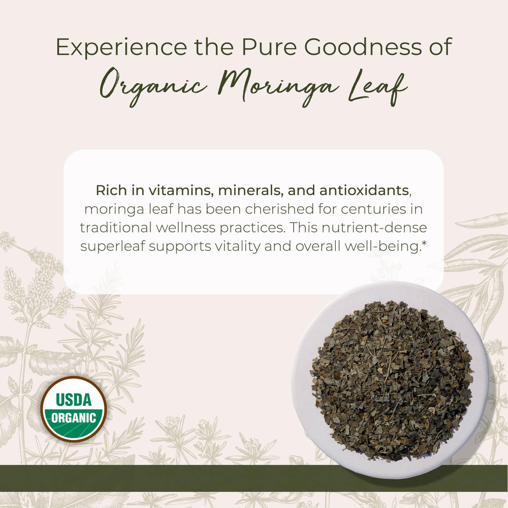 Cut and sifted moringa leaf close-up