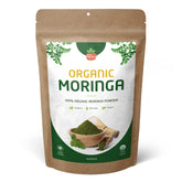 Front view of 16oz resealable pouch of Organic Moringa Leaf Powder