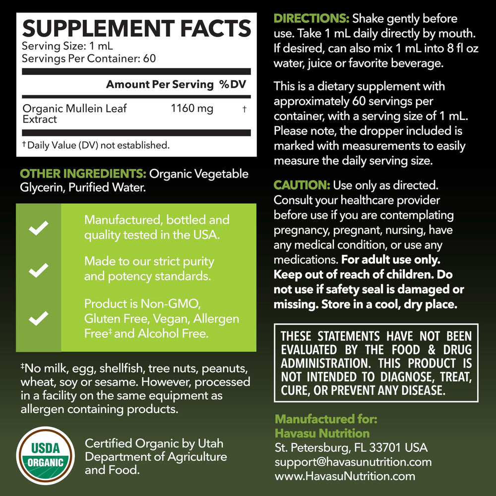 Close-up of Organic Mullein Leaf Extract label