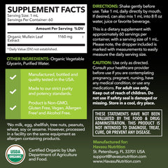 Close-up of Organic Mullein Leaf Extract label