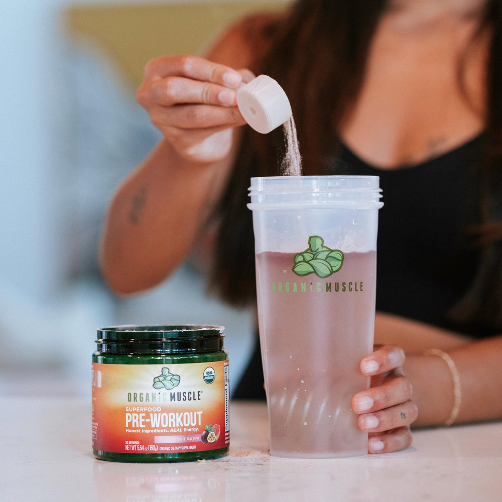 Organic Muscle 20 organic superfoods ingredients displayed on the label.