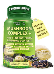Organic Mushroom Complex capsules containing Lions Mane, Turkey Tail, Cordyceps and Chaga