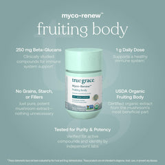 Organic mushroom supplement packaging and ingredients