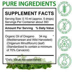 Organic oregano oil with at least 70% carvacrol