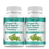 Bottle of Organic Oregano Oil Capsules featuring 11-in-1 blend for immune support