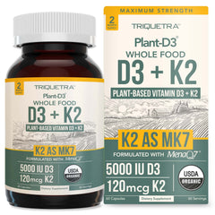 Organic Plant D3 + K2 bottle label (60 count) vegan capsules