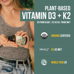Close-up of D3 and K2 strength on packaging