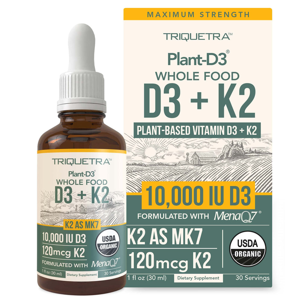 Organic Plant D3 + K2 drops bottle with label