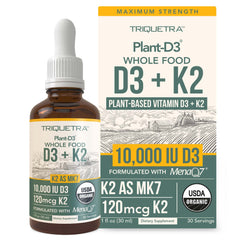 Organic Plant D3 + K2 drops bottle with label
