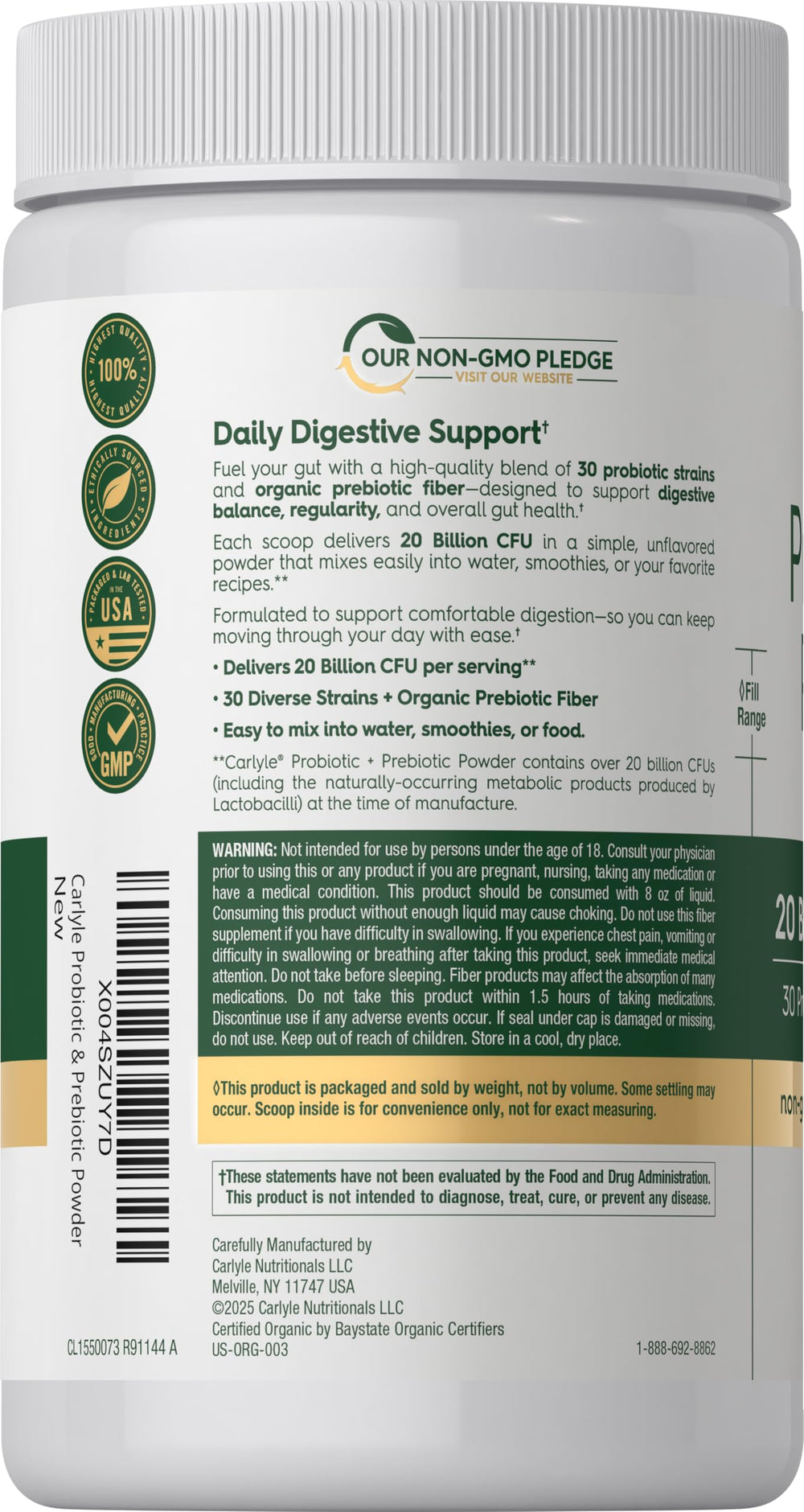 Organic prebiotic fiber blend ingredients