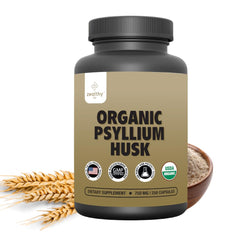 Front view of Organic Psyllium Husk Capsules 750 mg bottle