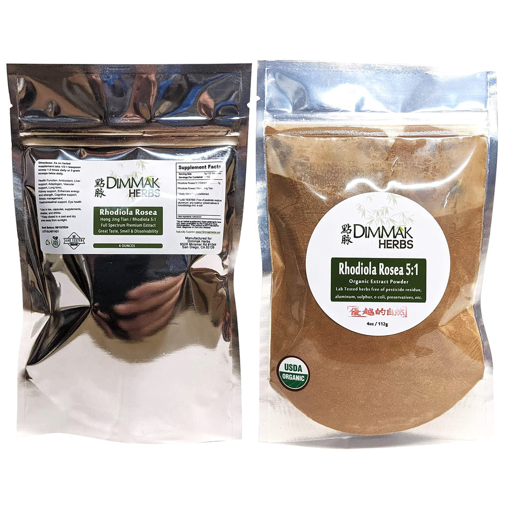 Close-up of Rhodiola Rosea 5:1 extract powder in bag