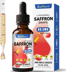 Organic saffron extract liquid drops with liposomal delivery in a 2 oz bottle