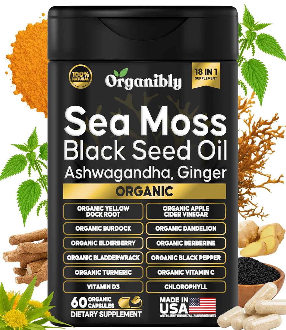 Hero image of Organic Sea Moss Black Seed Oil Ashwagandha Capsules bottle