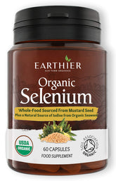 Organic Selenium 200 mcg with Iodine and Silica bottle on natural background