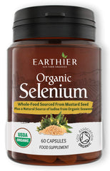 Organic Selenium 200 mcg with Iodine and Silica bottle on natural background