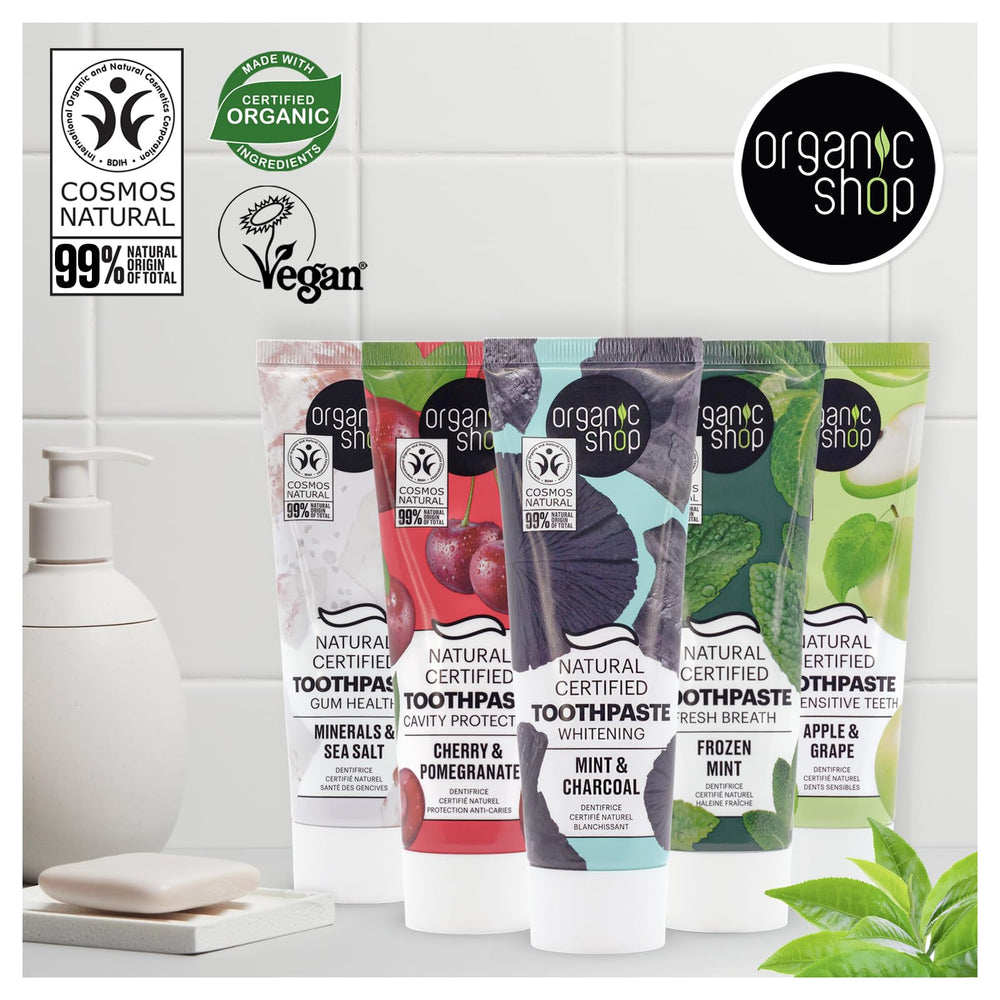 Organic Shop apple and grape extracts display emphasizing natural ingredients