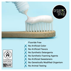 Organic Shop paste texture close-up showing smooth consistency and gentle foam