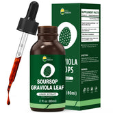 Organic soursop graviola leaf extract drops bottle on white background