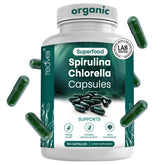 Front view of Organic Spirulina & Chlorella Capsules bottle - 90 count