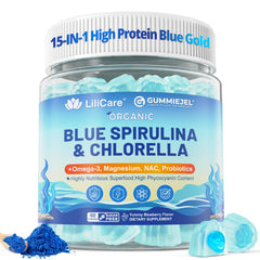 Front view of Organic Spirulina & Chlorella Gummies packaging