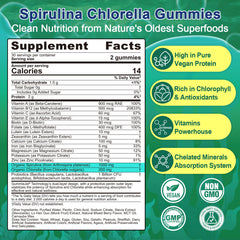 Close-up of spirulina and chlorella gummies