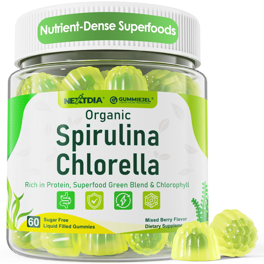 Front packaging of Organic Spirulina & Chlorella Gummies