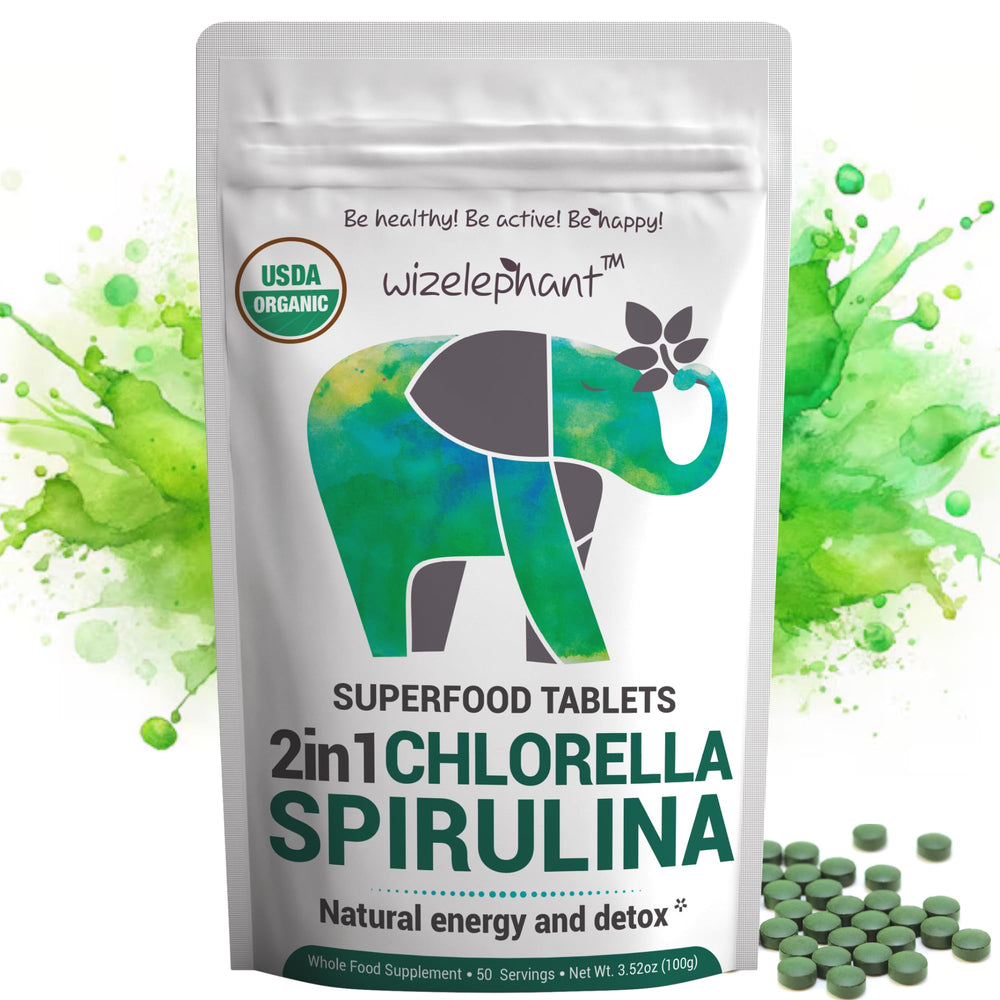 Bottle label of Organic Spirulina Chlorella Tablets, 50 servings