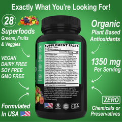 USDA Organic label on greens and fruits supplement bottle