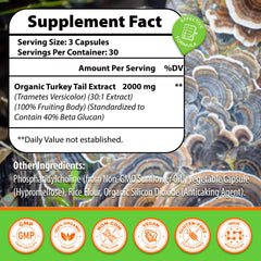 Organic turkey tail mushroom extract 30to1 2000mg serving
