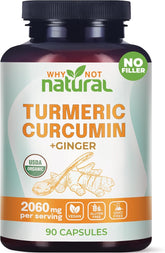Bottle of Organic Turmeric Curcumin capsules with ginger and black pepper