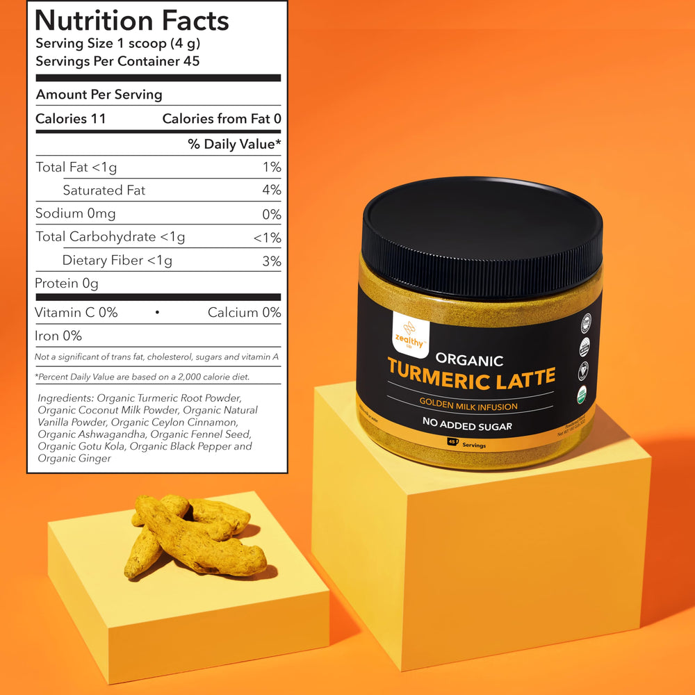 Side view of packaging for Organic Turmeric Latte Powder