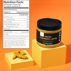 Side view of packaging for Organic Turmeric Latte Powder