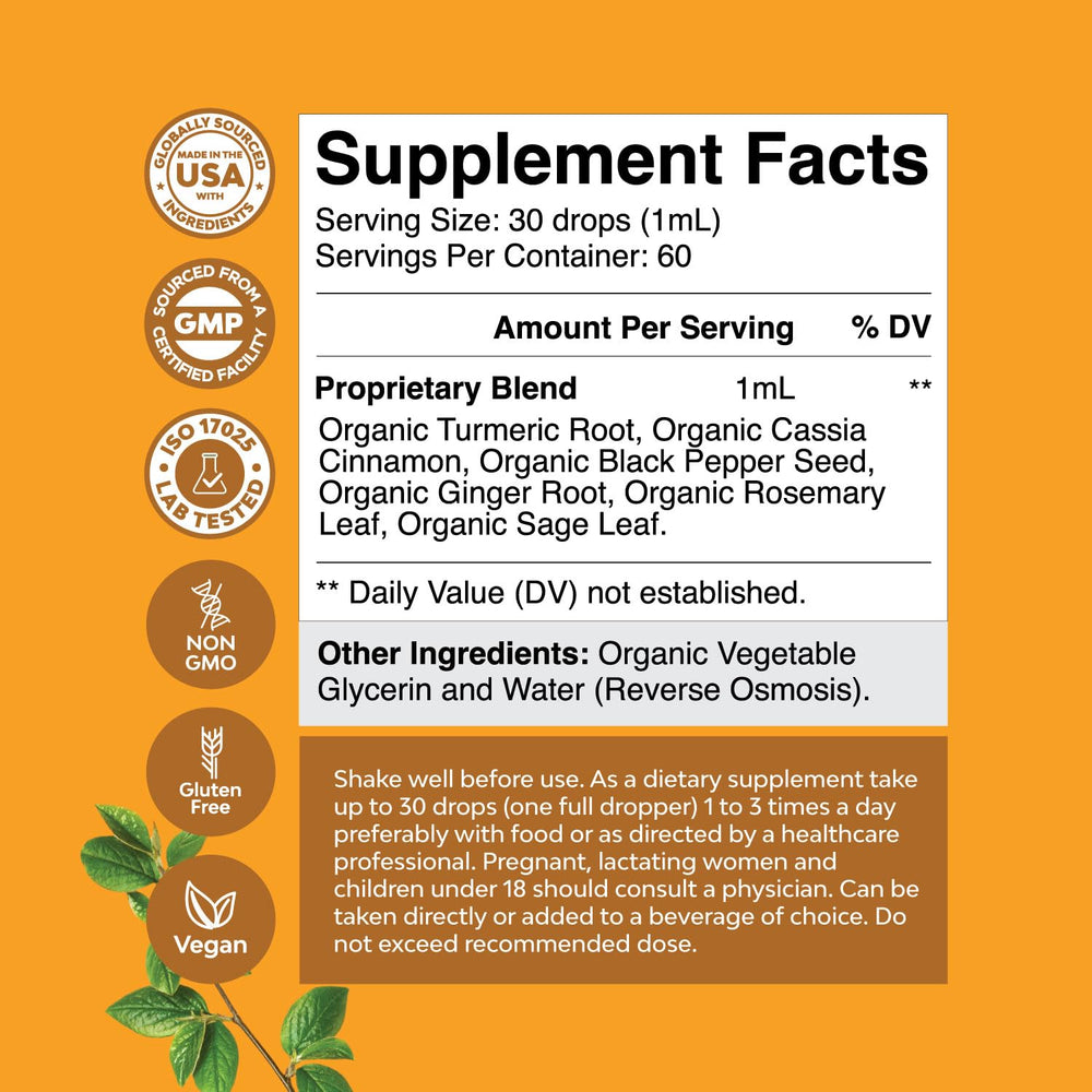Close-up of turmeric liquid drops bottle