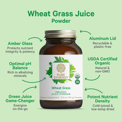 Organic, USA-grown wheat grass powder label.