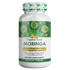 Front view of Organic Veda Moringa Leaf Capsules bottle