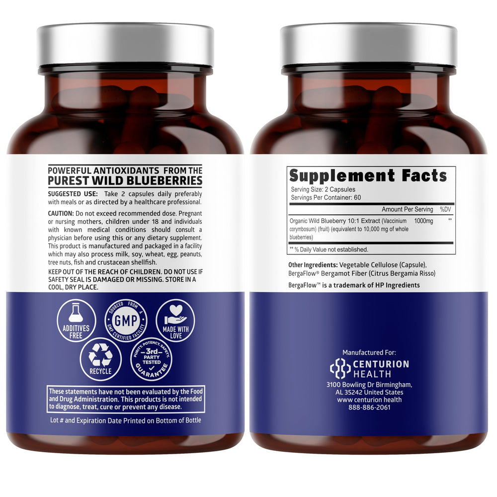 Close-up of organic wild blueberries used in 10:1 extract