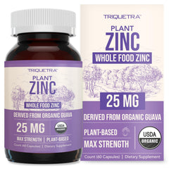 Bottle of Organic Zinc 25 mg derived from 100% whole-food zinc sourced from fruit