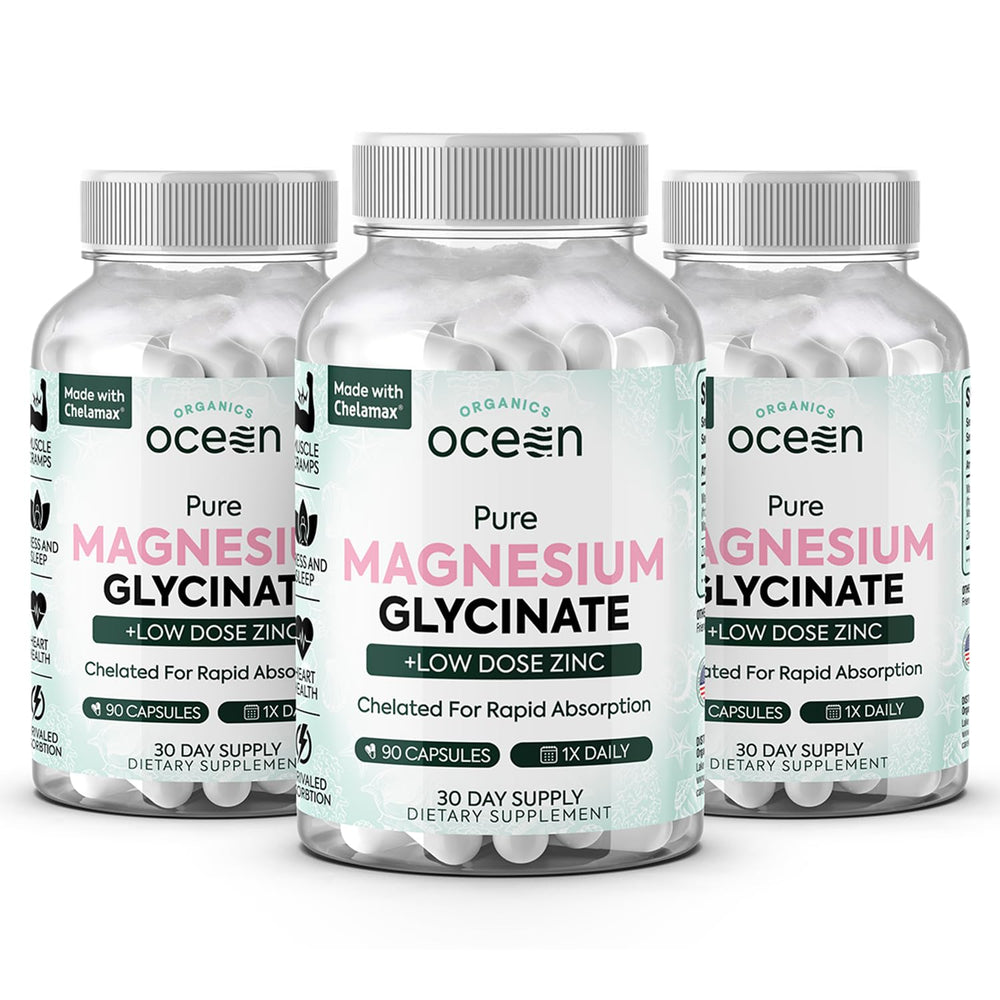 Organics Ocean Magnesium Glycinate with Zinc bottle ready for daily muscle and sleep support