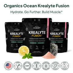 Badges indicating vegan, sugar-free, gluten-free, keto-friendly on Krealyte Fusion